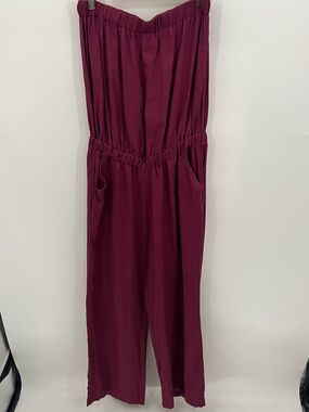 Mariyaab Strapless Wine linen Jumpsuit with Elastic Waist